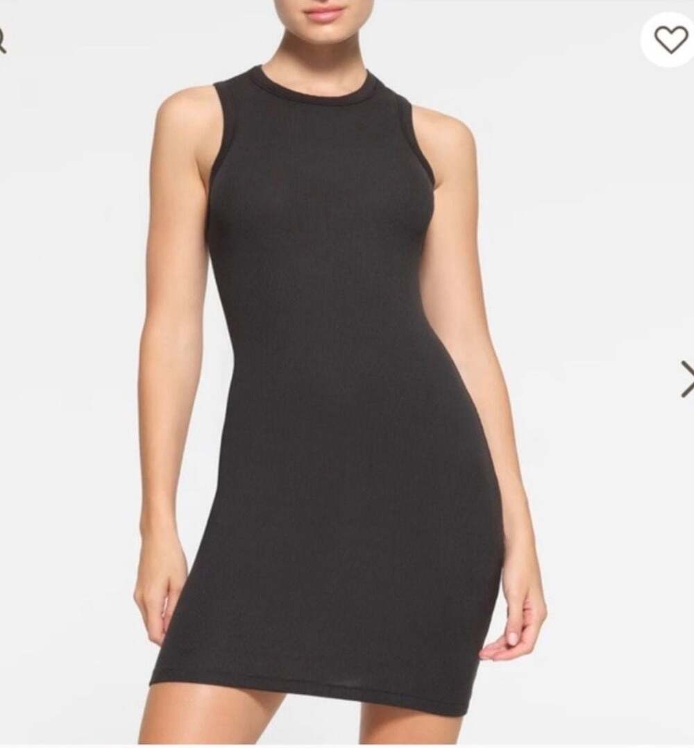 SKIMS Cotton Rib Tank Dress in Onyx, Size XL